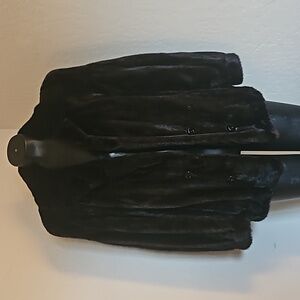 Black Brown Fur Button Collared Jacket Blazer Coat Sz. M